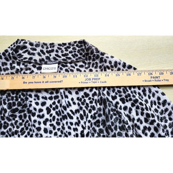 Top/Blouse-Chico's-Black White Leopard-Silver Threads-No Closure-Bottom Tie-3/LG - Picture 10 of 16